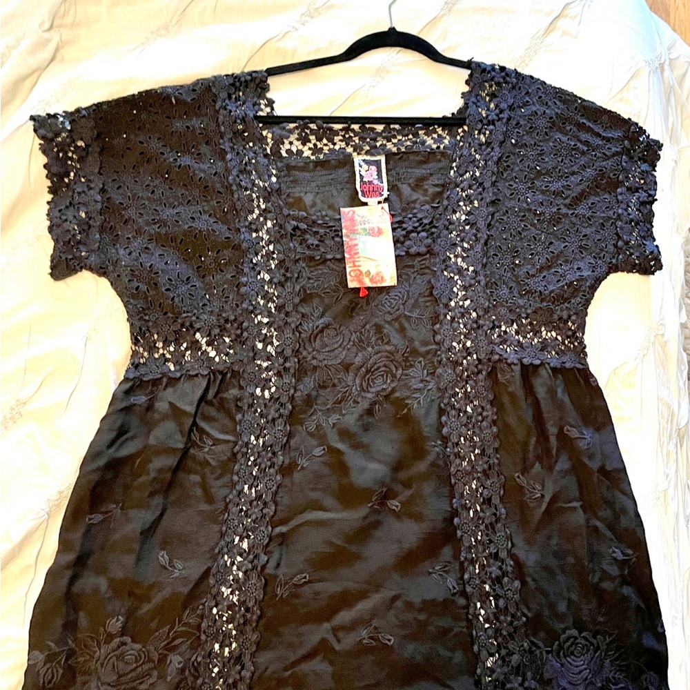 Johnny Was Black Floral Embroidered Dress